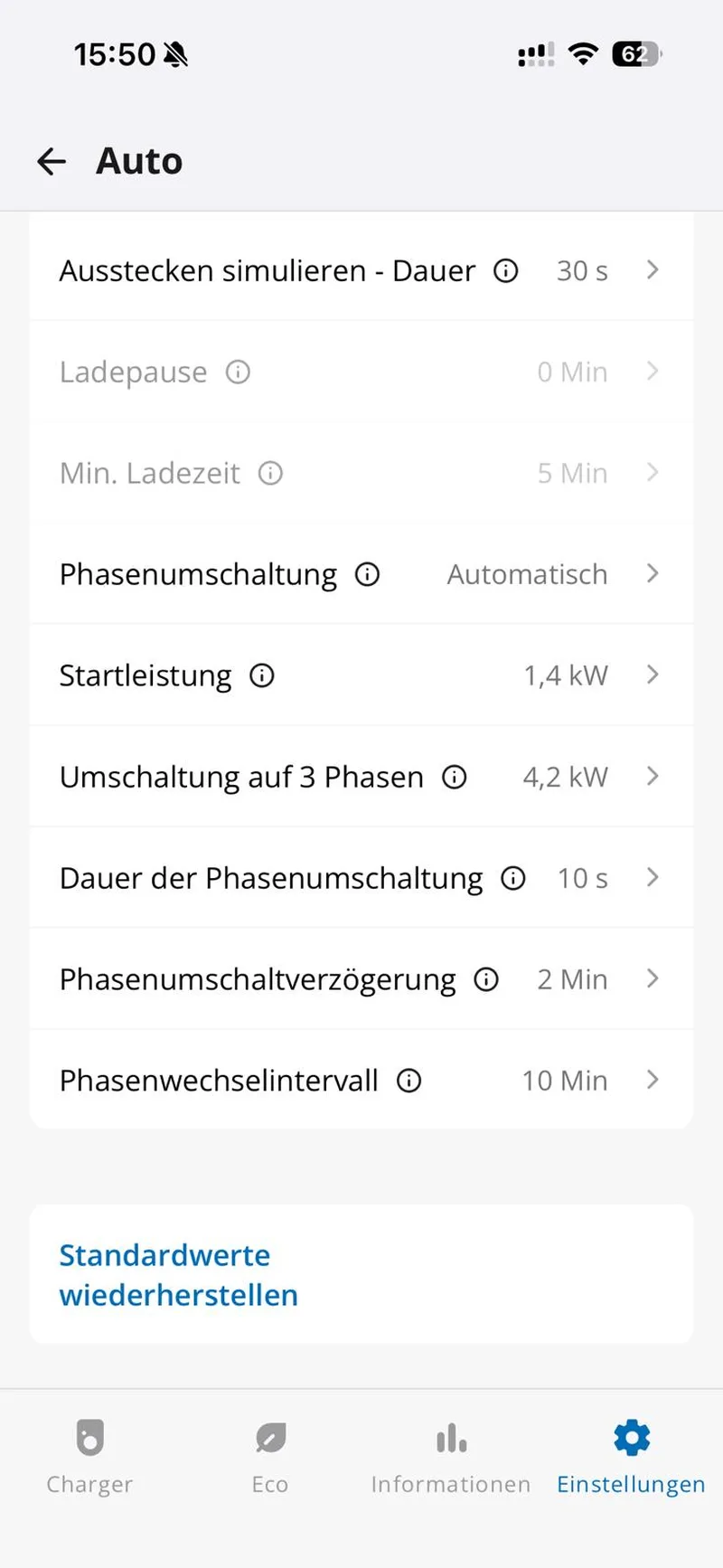 go-e App: Fahrzeug-Ladeeinstellungen Teil 1 — Ausstecken simulieren und Phasenumschaltung