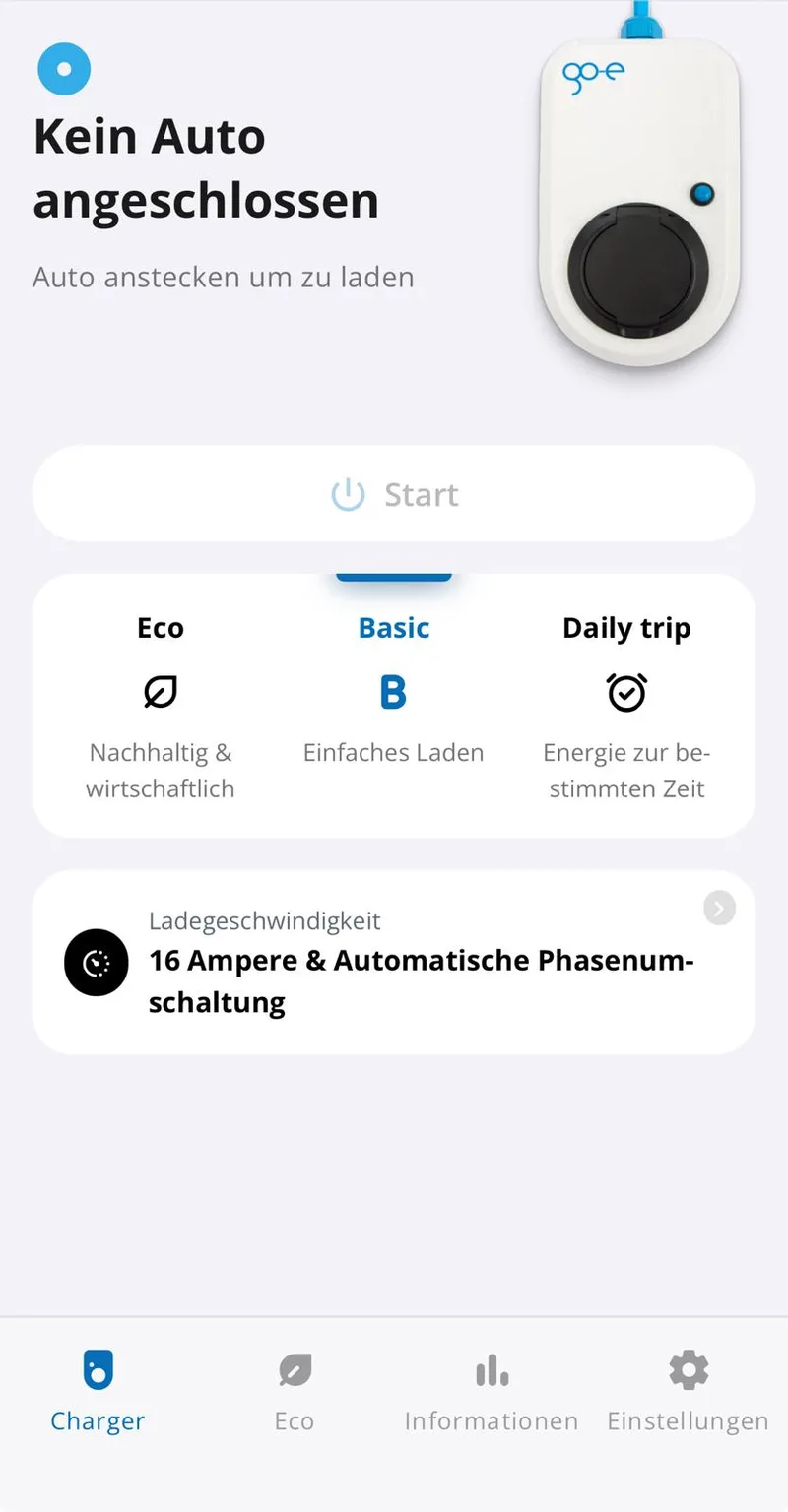 go-e App: Basic-Modus mit 16 Ampere und automatischer Phasenumschaltung