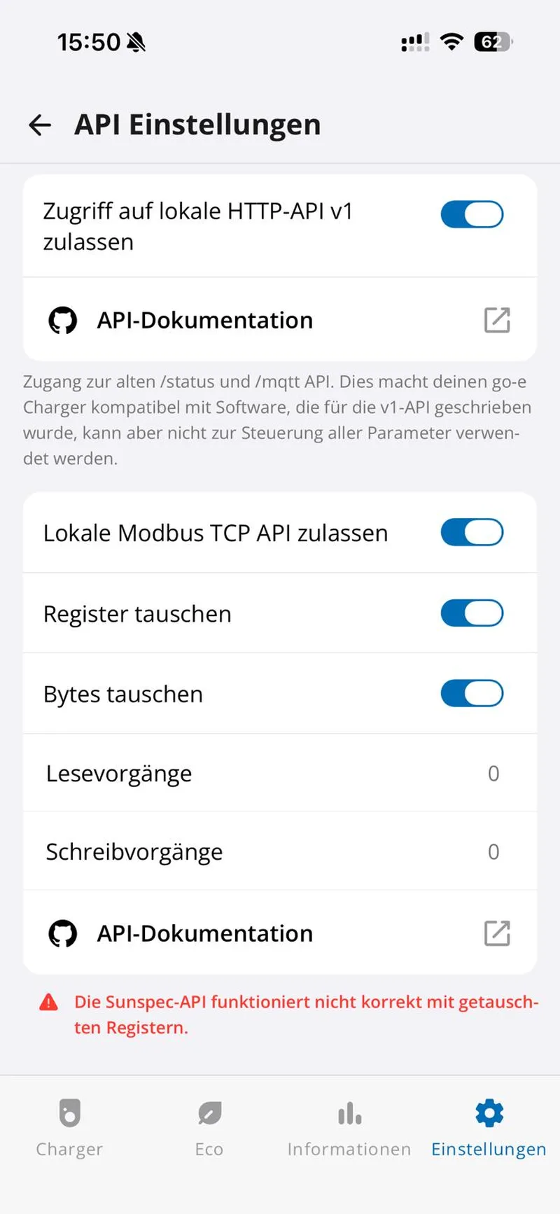 go-e App: HTTP-API Einstellungen Teil 2 — erweiterte API-Konfiguration